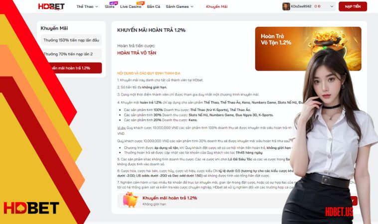 Nội dung chi tiết chương trình HDBet hoàn trả vô tận 1.2%