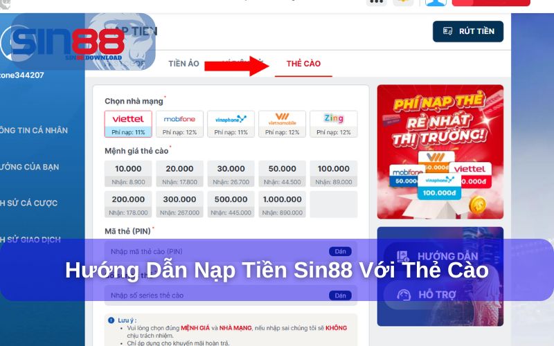 Hướng dẫn nạp tiền với thẻ cào